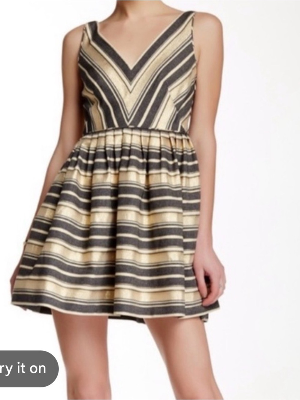 J.Crew Factory  Size 00 Gold Metallic Striped Fit & Flare Dress  Party Dress